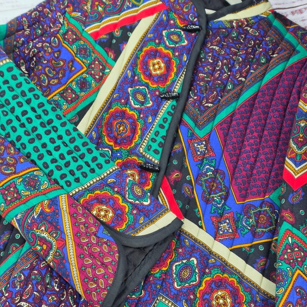 Johnny Appleseed Quilted Jacket Women L Multi-Color Excellent Vintage Paisley